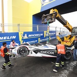 Left rear suspension failure meant the end of Lopez' race and a safety car period.