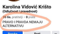 Znakovita Karolinina snažna poruka "PRAVO I PRAVDA!" čelnice "Odlučnosti i pravednosti" na naslovnoj stranici Facebooka