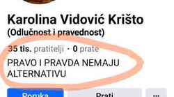 Znakovita Karolinina snažna poruka "PRAVO I PRAVDA!" čelnice "Odlučnosti i pravednosti" na naslovnoj stranici Facebooka